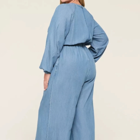 Lane Bryant Light Blue Chambray 22 NWT Jumpsuit Long Sleeves - Picture 10 of 11
